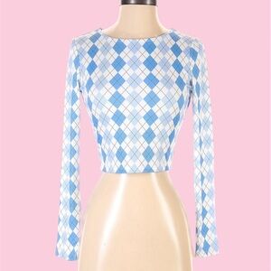 Princess Polly Blue Argyle Crop Top